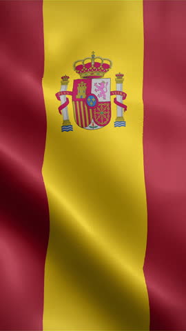 Spain flag waving animation, vertical flag, seamless loop animated, official colors (portrait).