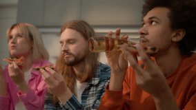 Fast junk food pizza delivery courier service party gathering at home young multiethnic friends diversity multiracial teenagers people men women Caucasian girls African guys eating pizza drinking beer - Powered by Shutterstock - Get 15% off with code: PIKWIZARD15