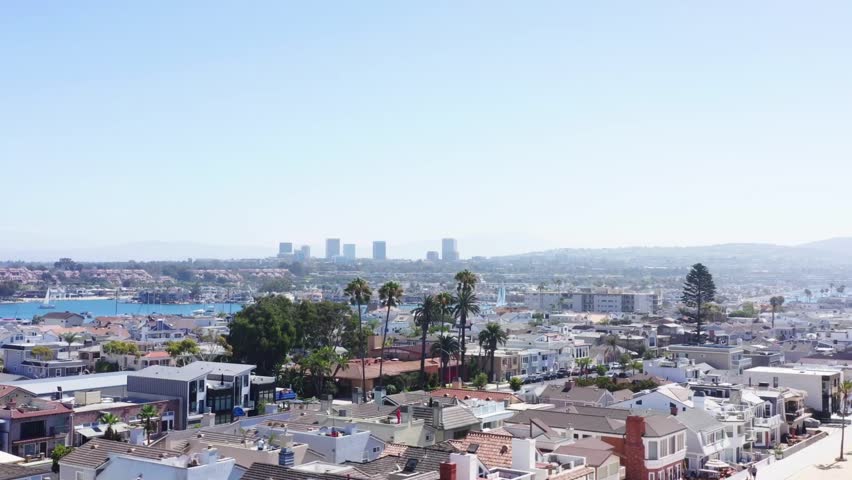 Aerial paralax of sunny Newport Beach, California