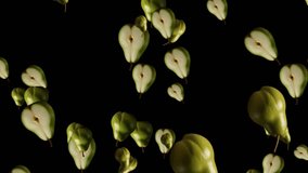 Healthy Green Pear Falling Down Over Alpha Background. Sweet Fresh Half Slice Pear Falling, Slow Motion Of Green Fruits Falling Nutritious Pear Fruits Slow Motion Falling Animation On Transparent Bac	 - Powered by Shutterstock - Get 15% off with code: PIKWIZARD15