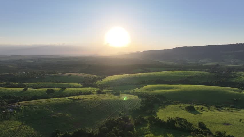 Dramatic Sunset At Green Valley Mococa Brazil. Breathtaking Landscape Of Forest Trees In The Rural Scene. Sky Sky Clouds Sunrise Cloudscape. Sky Panoramic Landscape. Green Valley Mococa.