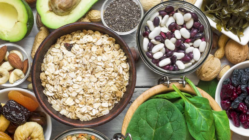 Food containing magnesium and potassium. Vegan and vegetarian diet rich in natural magnesium. healthy food. top view