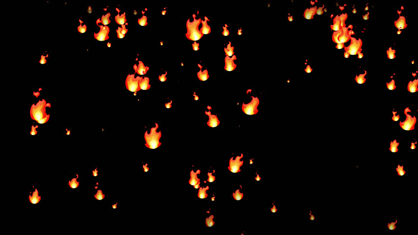 Fire emoji background, fires falling from the top emoji pack. A 4K Footage with transparent background. Live reactions of emojis and icons animation