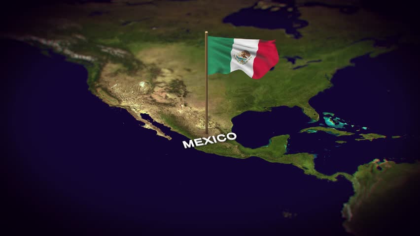 The Flag of Mexico on the World Map, Mexico map with flag 3d animation