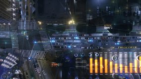 

Overhead Aerial View Of A City Intersection With Futuristic Technology. Augmented Reality and Financial Interfaces Highlight Traffic Patterns And Connections, Integrating Social Media And Data. - Powered by Shutterstock - Get 15% off with code: PIKWIZARD15