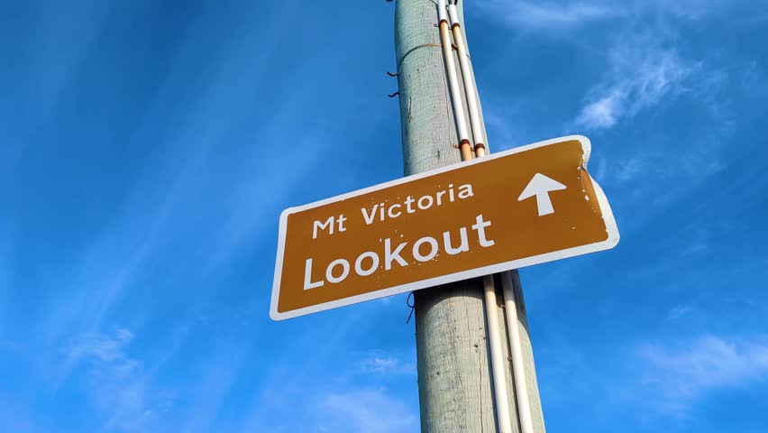 Sign for Mt Victoria Lookout popular tourism attraction in capital city of Wellington, New Zealand Aotearoa