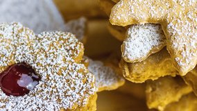Video of Homemade Gingerbread and Shortbread Cookies Various Shapes Star House Flower with Jam Linzer Powdered. Plate Wood Table. Top View Soft Light Cozy Festive Atmosphere - Powered by Shutterstock - Get 15% off with code: PIKWIZARD15
