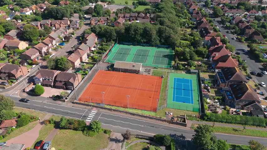 Clay and hard tennis courts are filmed from above in Seaford, UK