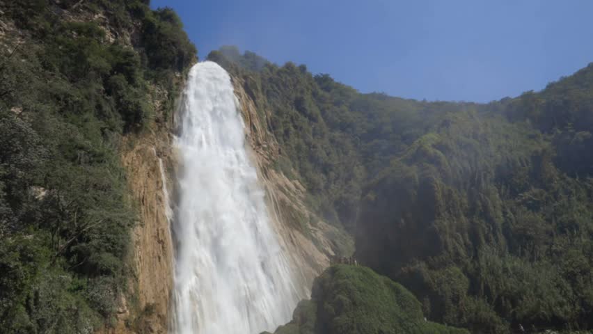 El Chiflon waterfall up close in Chiapas region, tropical forest Mexico