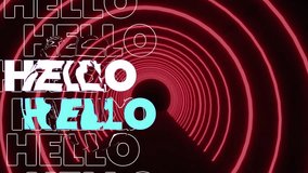 Hello text animation over red neon tunnel with circular patterns. Abstract, futuristic, technology, vibrant, digital - Powered by Shutterstock - Get 15% off with code: PIKWIZARD15