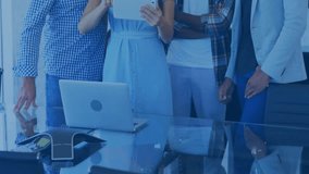 Discussing project, diverse colleagues using futuristic digital interface in office. Teamwork, collaboration, innovation, technology, business, meeting - Powered by Shutterstock - Get 15% off with code: PIKWIZARD15