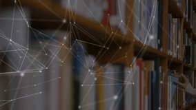 Reading book in library, woman with network connections and data processing animation. Technology, innovation, connectivity, knowledge, digital, interaction - Powered by Shutterstock - Get 15% off with code: PIKWIZARD15