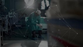 Data processing animation over medical professional in operating room with network connections. Technology, healthcare, surgery, innovation, digital, medicine - Powered by Shutterstock - Get 15% off with code: PIKWIZARD15