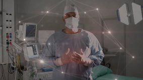 Surgeon in operating room with network connections animation over medical equipment. Healthcare, surgery, technology, innovation, medicine, connectivity - Powered by Shutterstock - Get 15% off with code: PIKWIZARD15