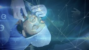 Surgeon performing operation with digital data processing animation over patient. Surgery, technology, healthcare, medical, innovation, futuristic - Powered by Shutterstock - Get 15% off with code: PIKWIZARD15