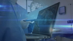 Medical professionals in surgical attire with network connections animation overlay. Healthcare, technology, digital, innovation, surgery, teamwork - Powered by Shutterstock - Get 15% off with code: PIKWIZARD15