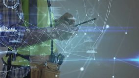 Engineer in hard hat and safety vest with network connections animation overlaid. Technology, engineering, connectivity, construction, innovation, industry - Powered by Shutterstock - Get 15% off with code: PIKWIZARD15