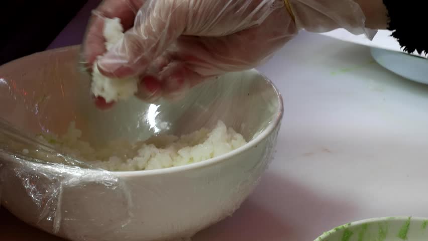 Preparing raw fish, Suchi in Korean restaurant