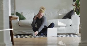 Analyzing data charts animation over person working with laptop on floor. analytics, business, technology, digital, productivity - Powered by Shutterstock - Get 15% off with code: PIKWIZARD15