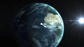 Clock animation over Earth from space with sunlight in background. orbit, time, global, planetary, celestial - Powered by Shutterstock - Get 15% off with code: PIKWIZARD15