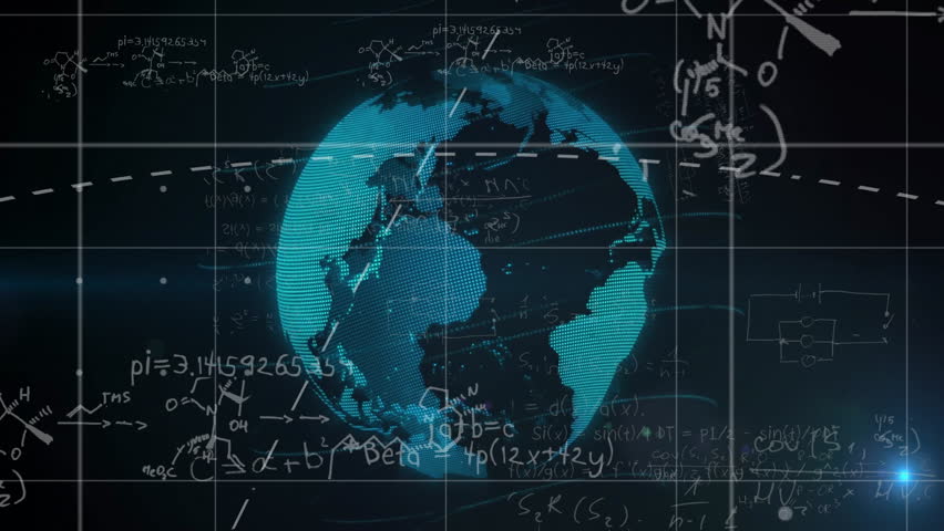 Mathematical equations and formulas over rotating globe animation. Science, technology, mathematics, rotation, education, learning - Powered by Shutterstock - Get 15% off with code: PIKWIZARD15