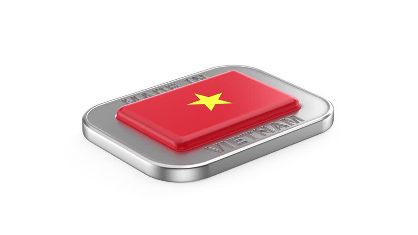 Made in Vietnam, silver badge with the national flag of Vietnam