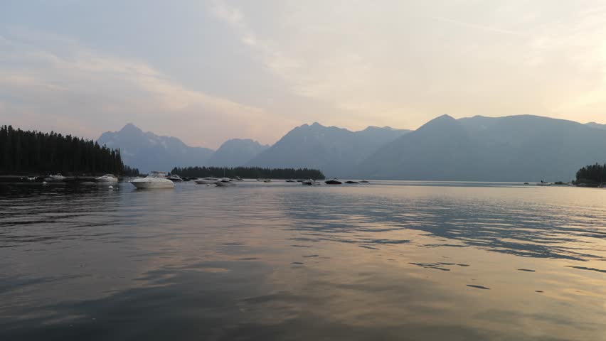 Boats in Colter Bay in Grand Teton National Park