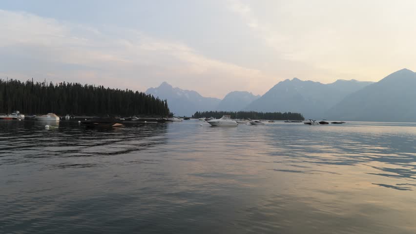 Boats in Colter Bay in Grand Teton National Park