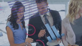 Business people discussing data analytics over financial graphs and world map animation. teamwork, collaboration, meeting, analysis, strategy, global - Powered by Shutterstock - Get 15% off with code: PIKWIZARD15