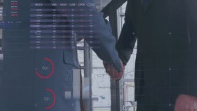 Businessmen shaking hands with financial charts and world map animation over them. handshake, agreement, partnership, global, finance, data - Powered by Shutterstock - Get 15% off with code: PIKWIZARD15