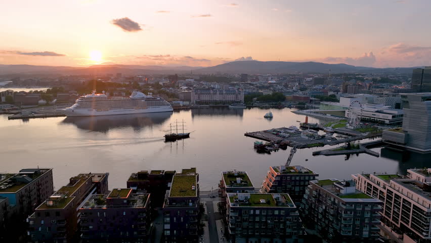 Behold this Stunning Aerial View Oslo, opera and Akershus Fortress along the seaside fjord, Norway
