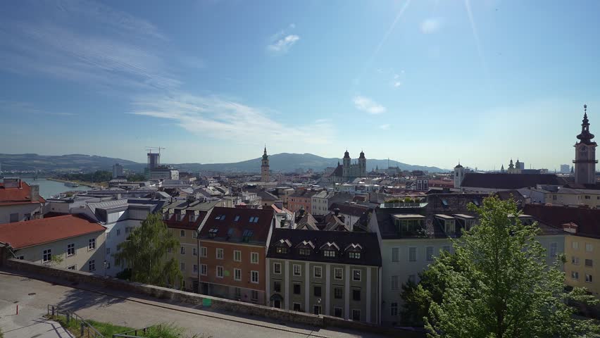 Linz, Austria. August 12, 2024. panoramic view of the city from the castle hill	