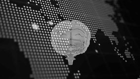3D brain model with data processing animation over digital world map background. Technology, artificial intelligence, 3D model, neuroscience, futuristic, network - Powered by Shutterstock - Get 15% off with code: PIKWIZARD15