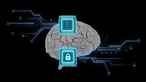 Brain with key and lock icons, cybersecurity concept animation. digital security, data protection, encryption, technology, online safety, secure - Powered by Shutterstock - Get 15% off with code: PIKWIZARD15