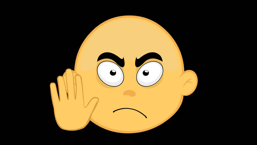 video animation emoji yellow character cartoon, making a stop gesture with his hand, on a transparent background with alpha channel set to zero