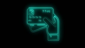 Neon  Credit Card Icon in Hand Icon, Digital Financial Transaction, Glowing Payment Symbol - Powered by Shutterstock - Get 15% off with code: PIKWIZARD15