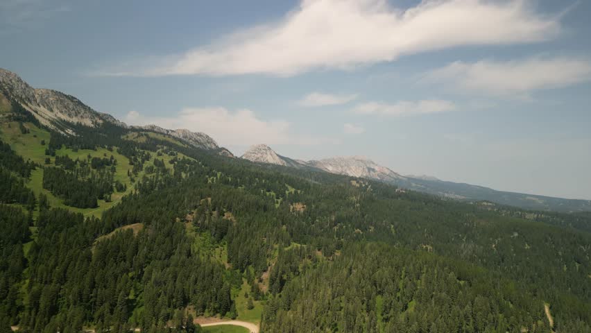 Aerial of Bridger Mountain Range in summer in Montana by Bozeman in Gallatin National Forest