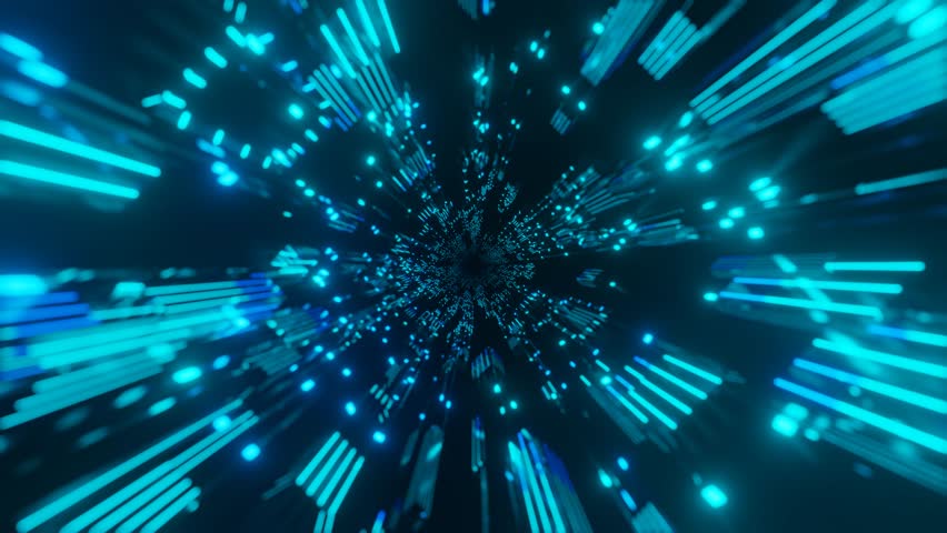 Fly through technology cyberspace with neon glow. Sci-fi flight through hi-tech technology tunnel. Hologram and neon light. 3d looped seamless 4k bright background. Data flow. 3D Illustration - Powered by Shutterstock - Get 15% off with code: PIKWIZARD15