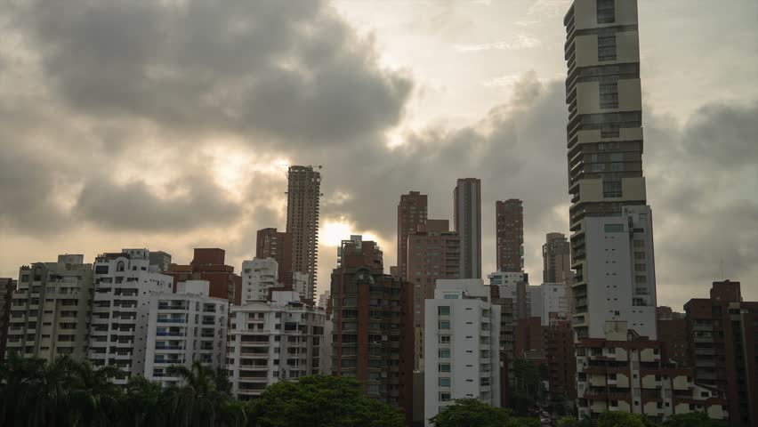 Timelapse Barranquilla Downtown Buildings at Sunset. Alto Prado. Atlantico Colombia