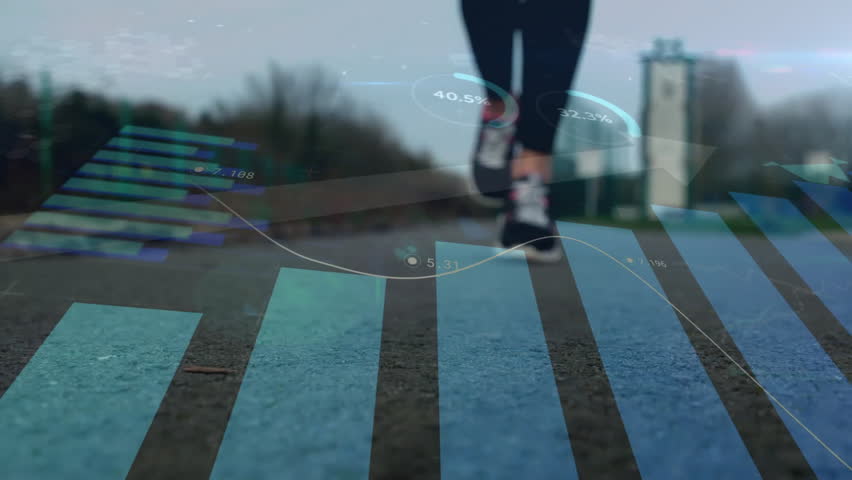 Animation of data processing and diagrams over caucasian woman running. Global sport and digital interface concept digitally generated video. - Powered by Shutterstock - Get 15% off with code: PIKWIZARD15