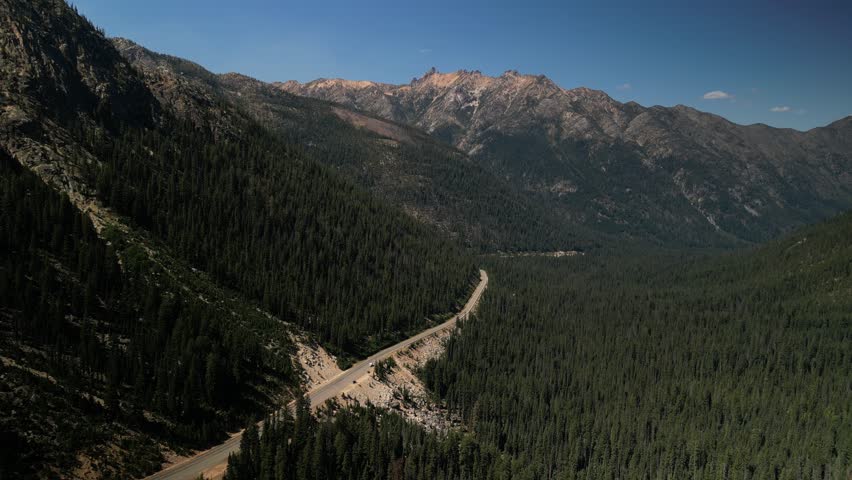 Aerial of North Cascades Mountains in Okanogan National Forest in Washington State in summer