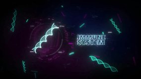 Genetic Immune System Text On A Dark Background. Microscopic Neon Blue Dna Chain Structure Scan Genetic Immune Disease Background. Molecular Data Of A Genetic Immune Background Animation. - Powered by Shutterstock - Get 15% off with code: PIKWIZARD15