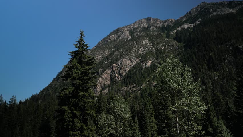Aerial of rocky cliffs in Okanogan Forest on Washington Pass in North Cascade Mountains