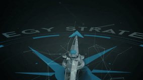 Animation of compass spinning and strategy text with data processing. Global finance, business, connections, computing and data processing concept digitally generated video. - Powered by Shutterstock - Get 15% off with code: PIKWIZARD15