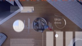 Animation of digital data processing over calculator and tablet and computer on desk. Global connections, computing and data processing concept digitally generated video. - Powered by Shutterstock - Get 15% off with code: PIKWIZARD15