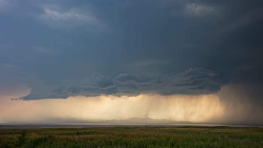 Timelapse of rainstorm moving across the Great Salt Lake from Antelope Island.