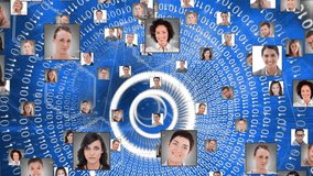 Binary code and network animation overlaying portraits of diverse people. Technology, coding, diversity, connection, cyberspace - Powered by Shutterstock - Get 15% off with code: PIKWIZARD15