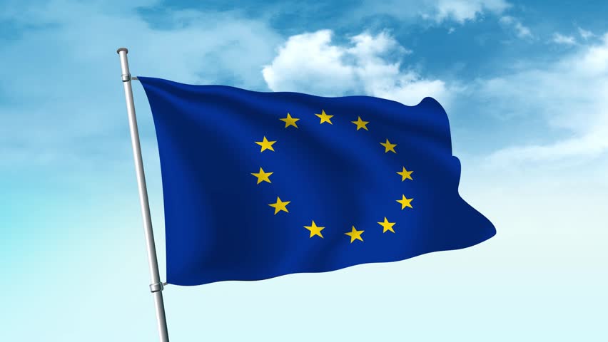 European Union flag realistic waving in the wind, for Independence Day or Anthem (Perfect Loop).