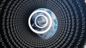 Earth surrounded by binary code and concentric circles, data processing animation. Technology, digital, cybersecurity, internet, global, coding - Powered by Shutterstock - Get 15% off with code: PIKWIZARD15