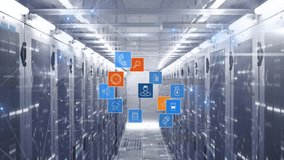 Digital icons and data processing animation over server room with racks. Technology, analytics, network - Powered by Shutterstock - Get 15% off with code: PIKWIZARD15